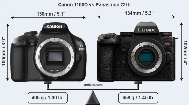 Size Canon 1100D vs Panasonic G9 II