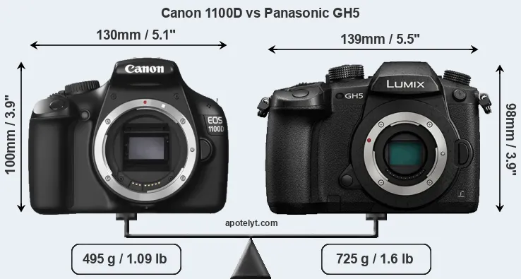 Size Canon 1100D vs Panasonic GH5