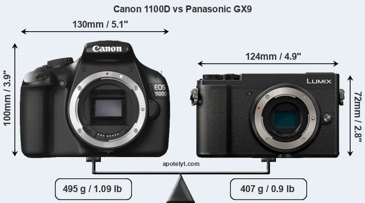 Size Canon 1100D vs Panasonic GX9