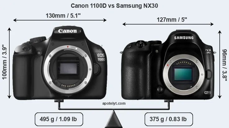 Size Canon 1100D vs Samsung NX30