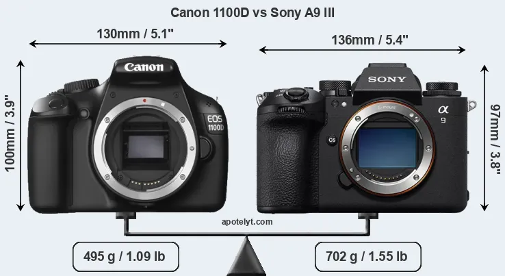 Size Canon 1100D vs Sony A9 III