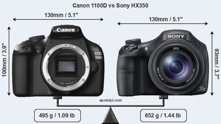 Size Canon 1100D vs Sony HX350