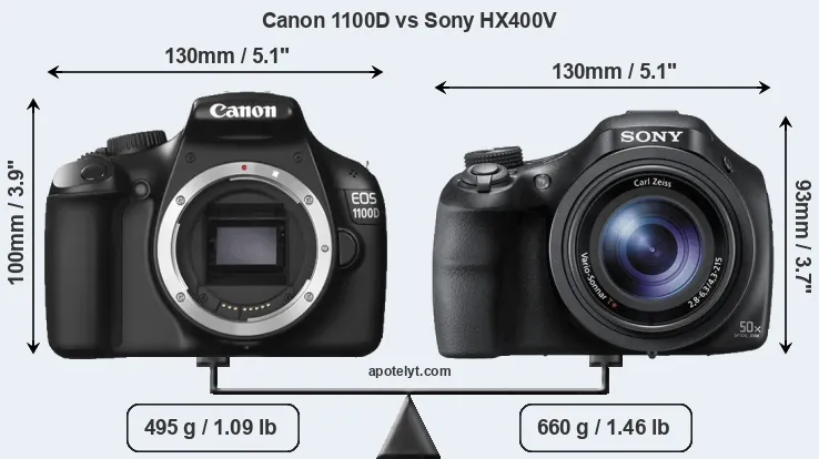 Size Canon 1100D vs Sony HX400V