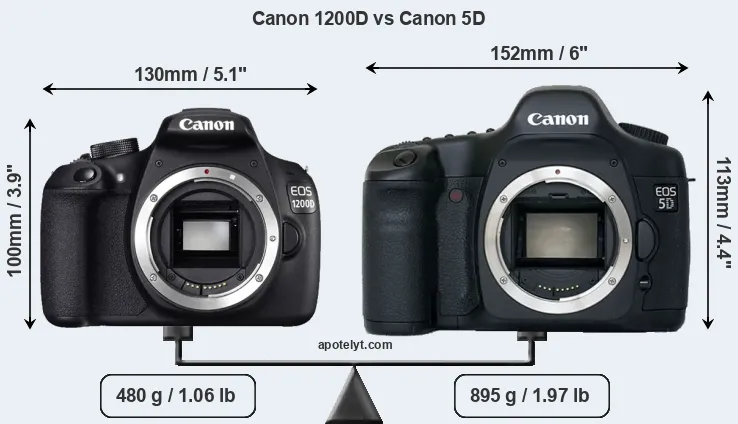 Size Canon 1200D vs Canon 5D