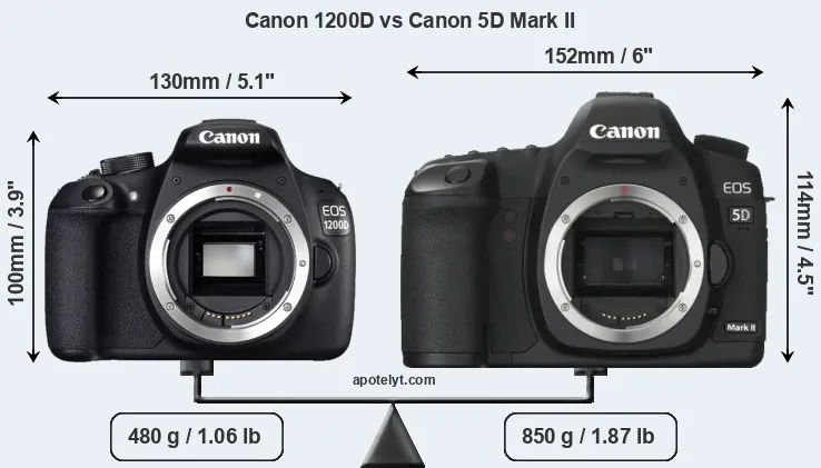Size Canon 1200D vs Canon 5D Mark II