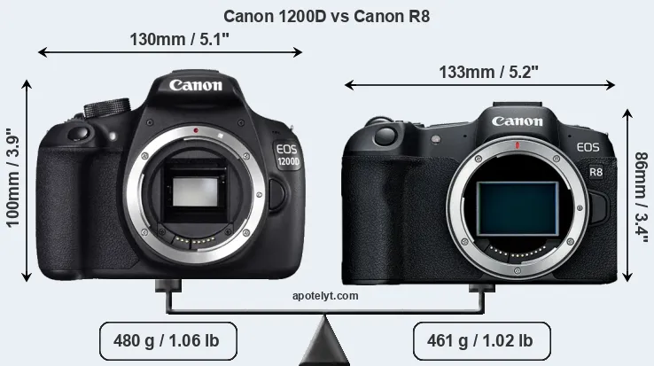 Size Canon 1200D vs Canon R8