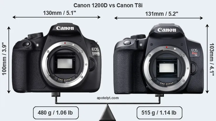 Size Canon 1200D vs Canon T8i