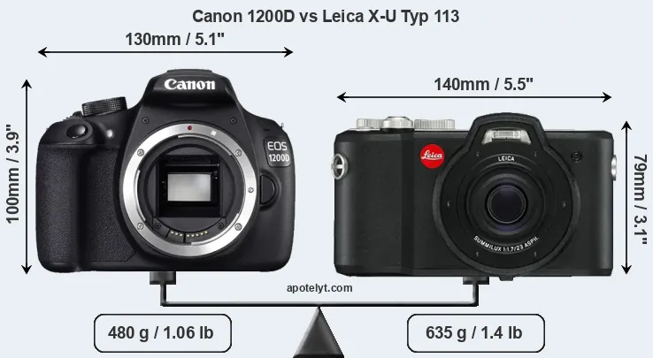 Size Canon 1200D vs Leica X-U Typ 113