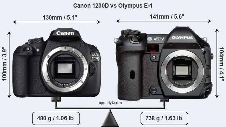 Size Canon 1200D vs Olympus E-1