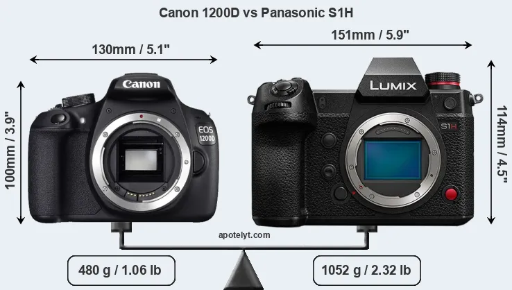 Size Canon 1200D vs Panasonic S1H