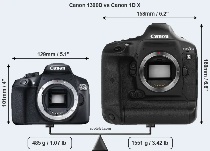 Size Canon 1300D vs Canon 1D X