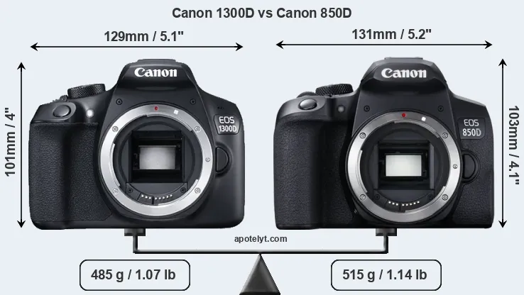 Size Canon 1300D vs Canon 850D