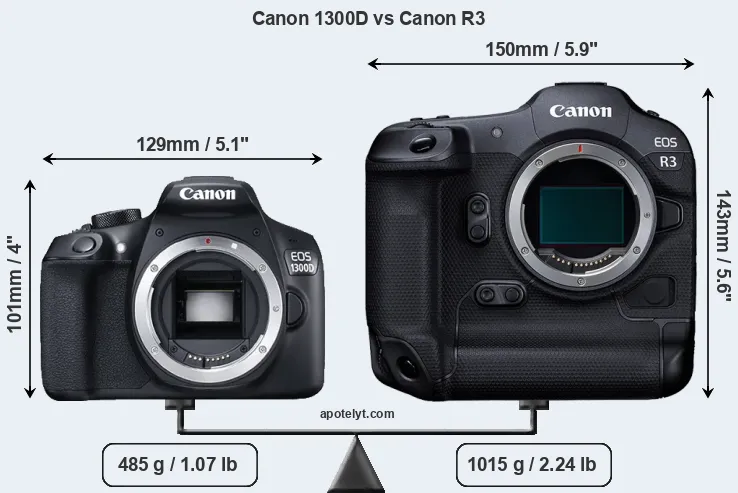 Size Canon 1300D vs Canon R3