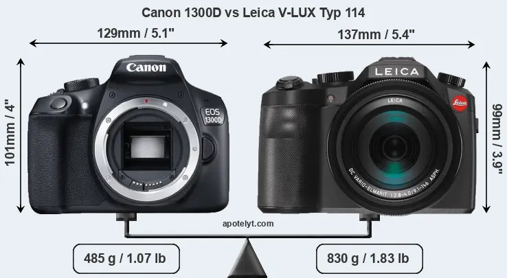 Size Canon 1300D vs Leica V-LUX Typ 114