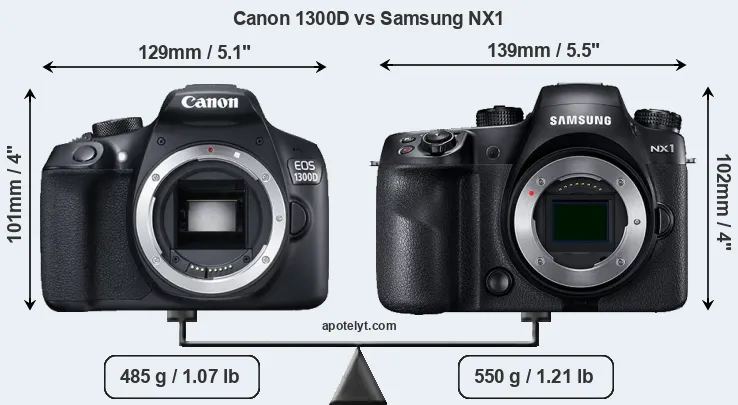 Size Canon 1300D vs Samsung NX1