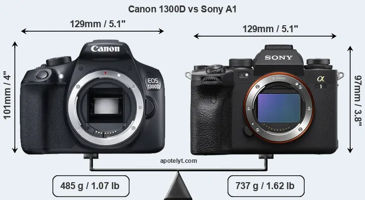 Size Canon 1300D vs Sony A1
