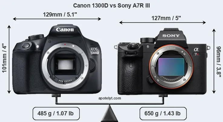 Size Canon 1300D vs Sony A7R III