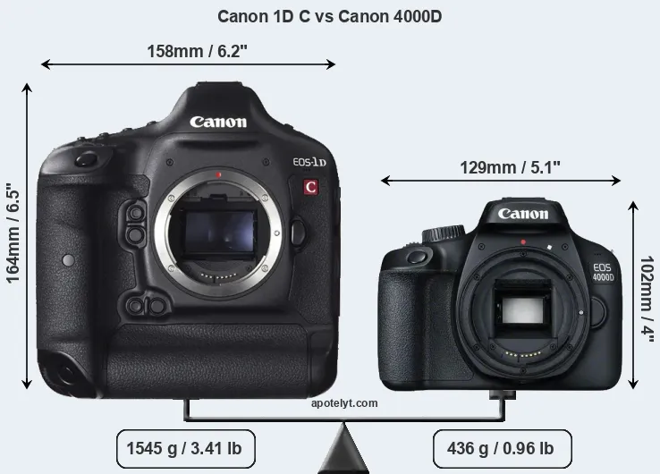 Size Canon 1D C vs Canon 4000D