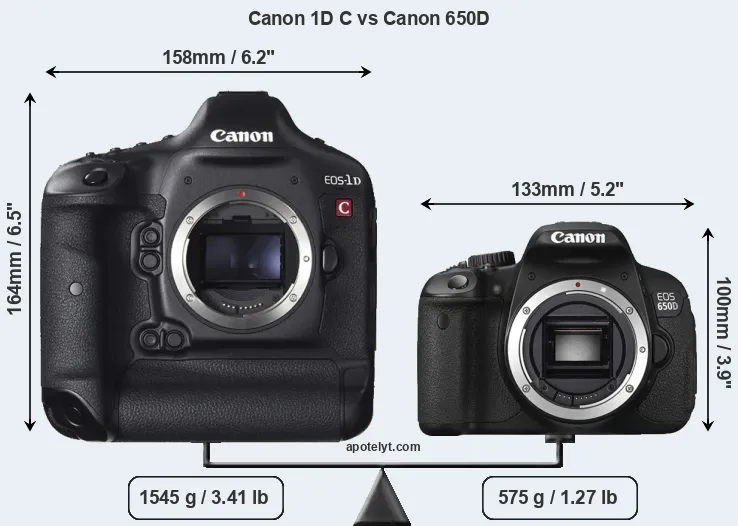 Size Canon 1D C vs Canon 650D