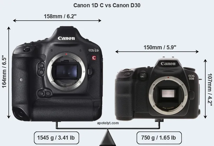 Size Canon 1D C vs Canon D30