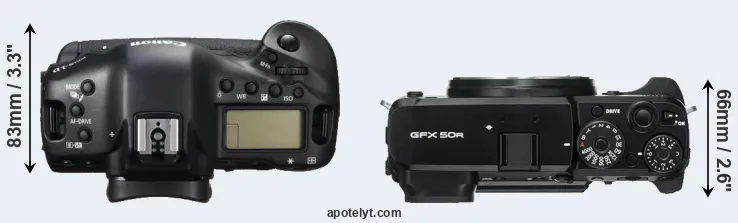 Compare 1DC versus GFX 50R top