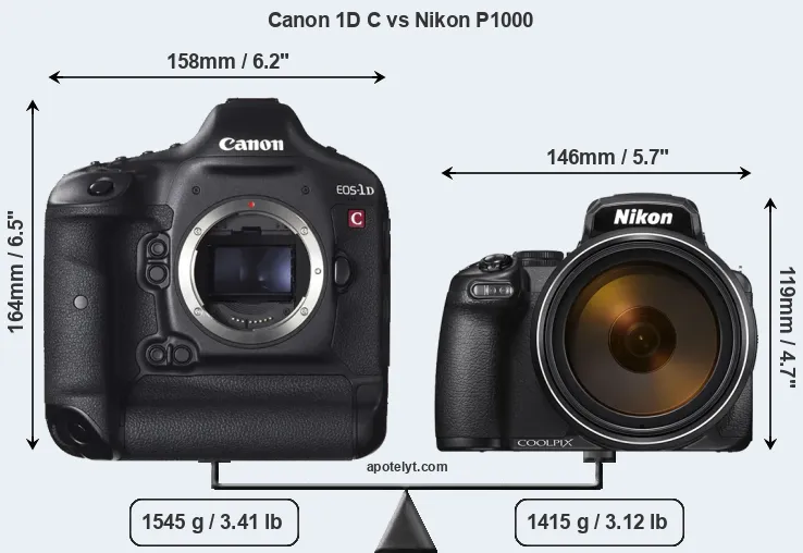 Size Canon 1D C vs Nikon P1000