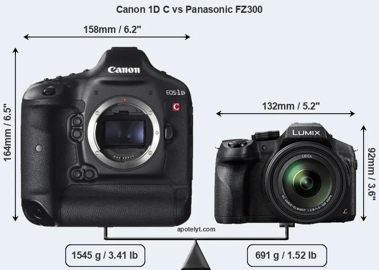 Size Canon 1D C vs Panasonic FZ300