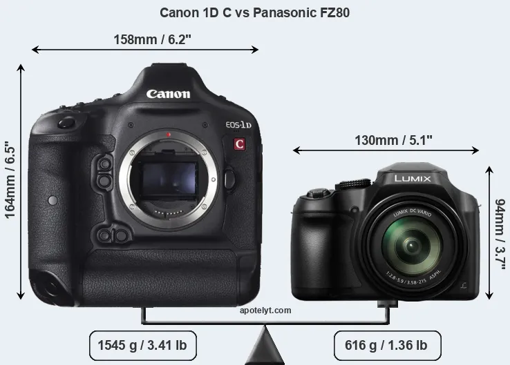 Size Canon 1D C vs Panasonic FZ80