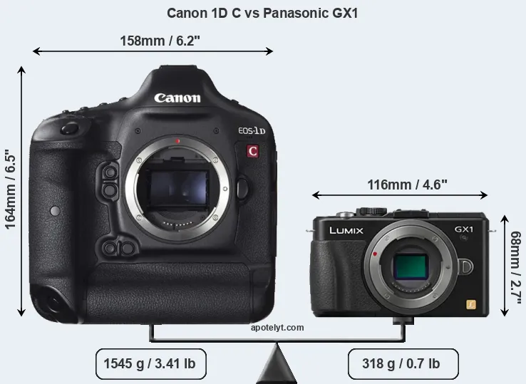 Size Canon 1D C vs Panasonic GX1