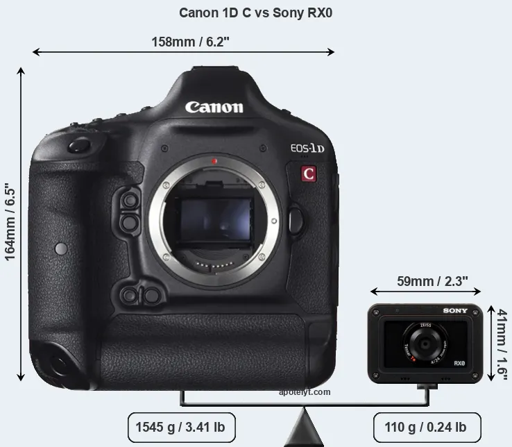 Size Canon 1D C vs Sony RX0