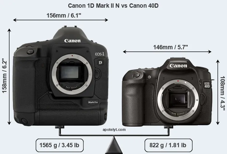 Size Canon 1D Mark II N vs Canon 40D