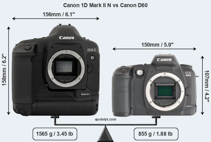 Size Canon 1D Mark II N vs Canon D60