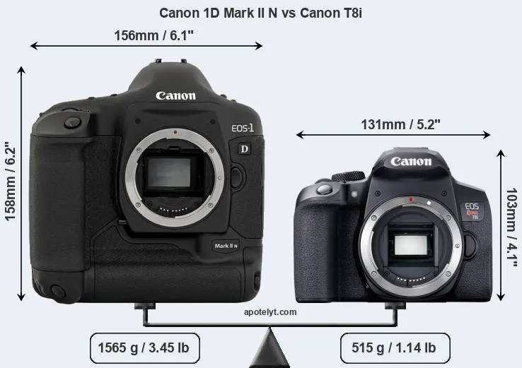 Size Canon 1D Mark II N vs Canon T8i