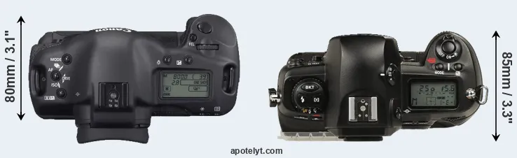 Compare 1D Mark II N versus D1 top