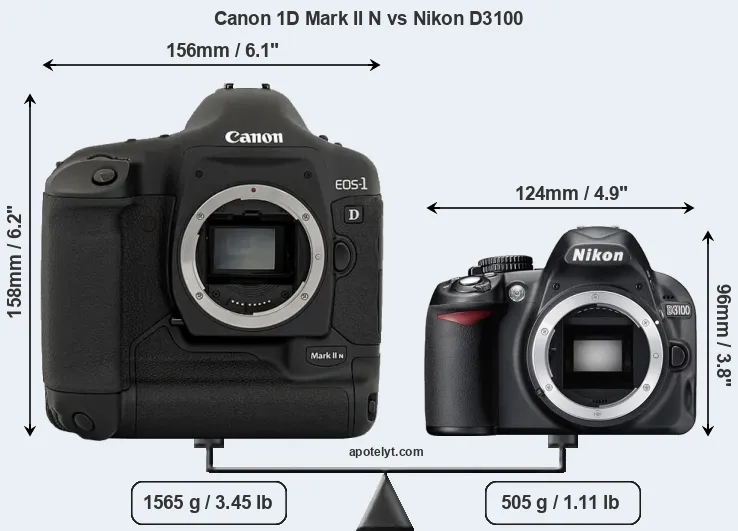 Size Canon 1D Mark II N vs Nikon D3100
