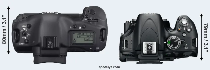 Compare 1D Mark II N versus D5100 top