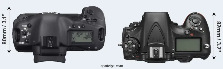 Compare 1D Mark II N versus D810 top