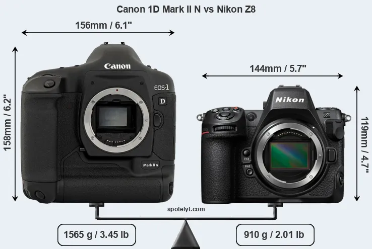 Size Canon 1D Mark II N vs Nikon Z8