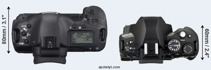 Compare 1D Mark II N versus E-620 top