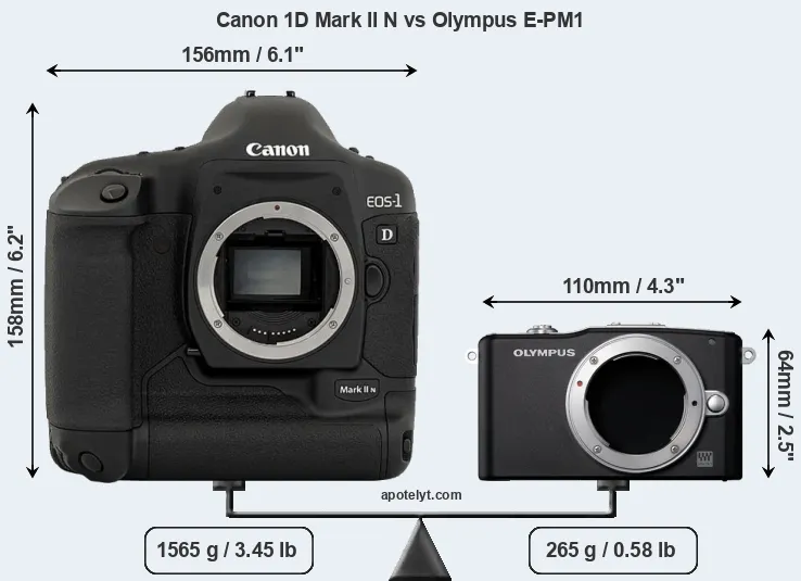 Size Canon 1D Mark II N vs Olympus E-PM1
