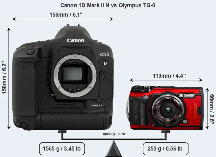 Size Canon 1D Mark II N vs Olympus TG-6