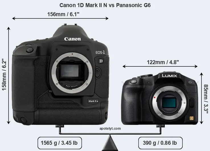 Size Canon 1D Mark II N vs Panasonic G6