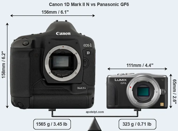 Size Canon 1D Mark II N vs Panasonic GF6