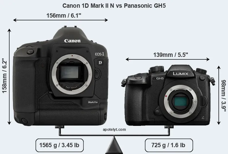 Size Canon 1D Mark II N vs Panasonic GH5