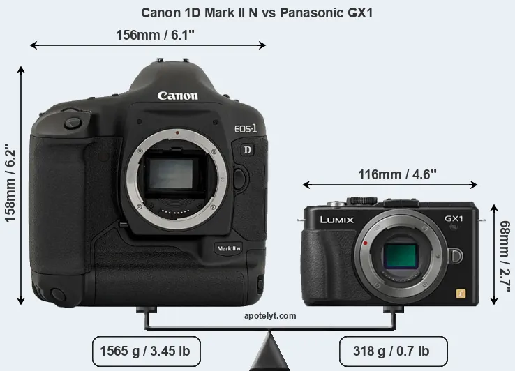 Size Canon 1D Mark II N vs Panasonic GX1