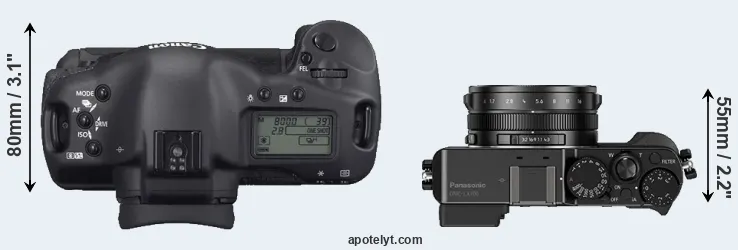 Compare 1D Mark II N versus LX100 top
