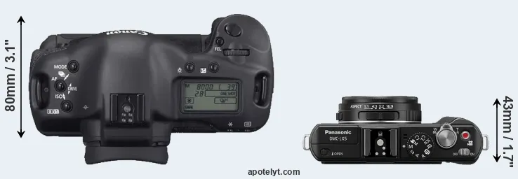 Compare 1D Mark II N versus LX5 top