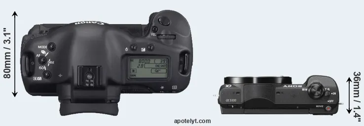 Compare 1D Mark II N versus A5100 top