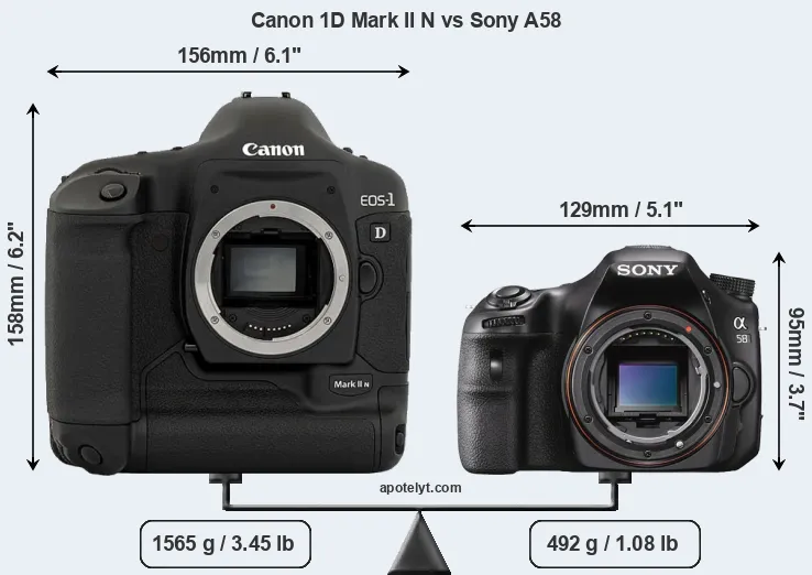 Size Canon 1D Mark II N vs Sony A58