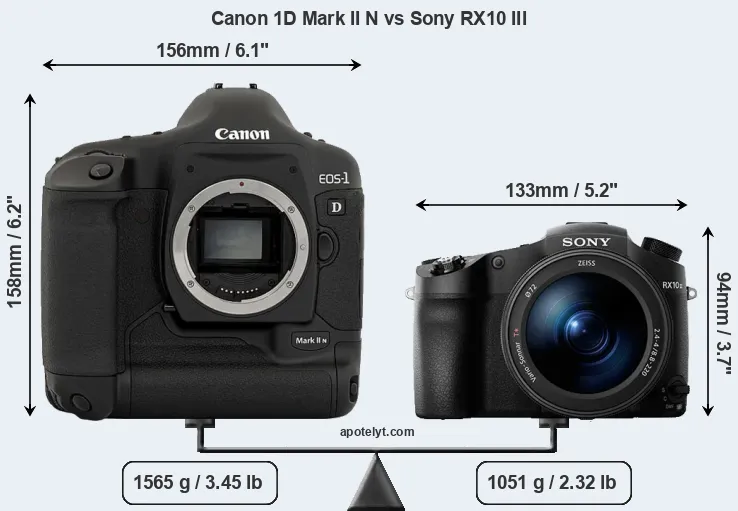 Size Canon 1D Mark II N vs Sony RX10 III